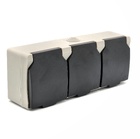 Розетка накладна вологозахищена тримісна з з/к і кришками T-proof cірий TAKEL