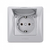 Розетка одинарна із заземленням та кришкою срібний шовк VIDEX BINERA