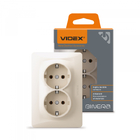 Розетка подвійна із заземленням кремова VIDEX BINERA