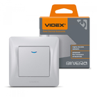 Вимикач одноклавішний з підсвіткою срібний шовк VIDEX BINERA